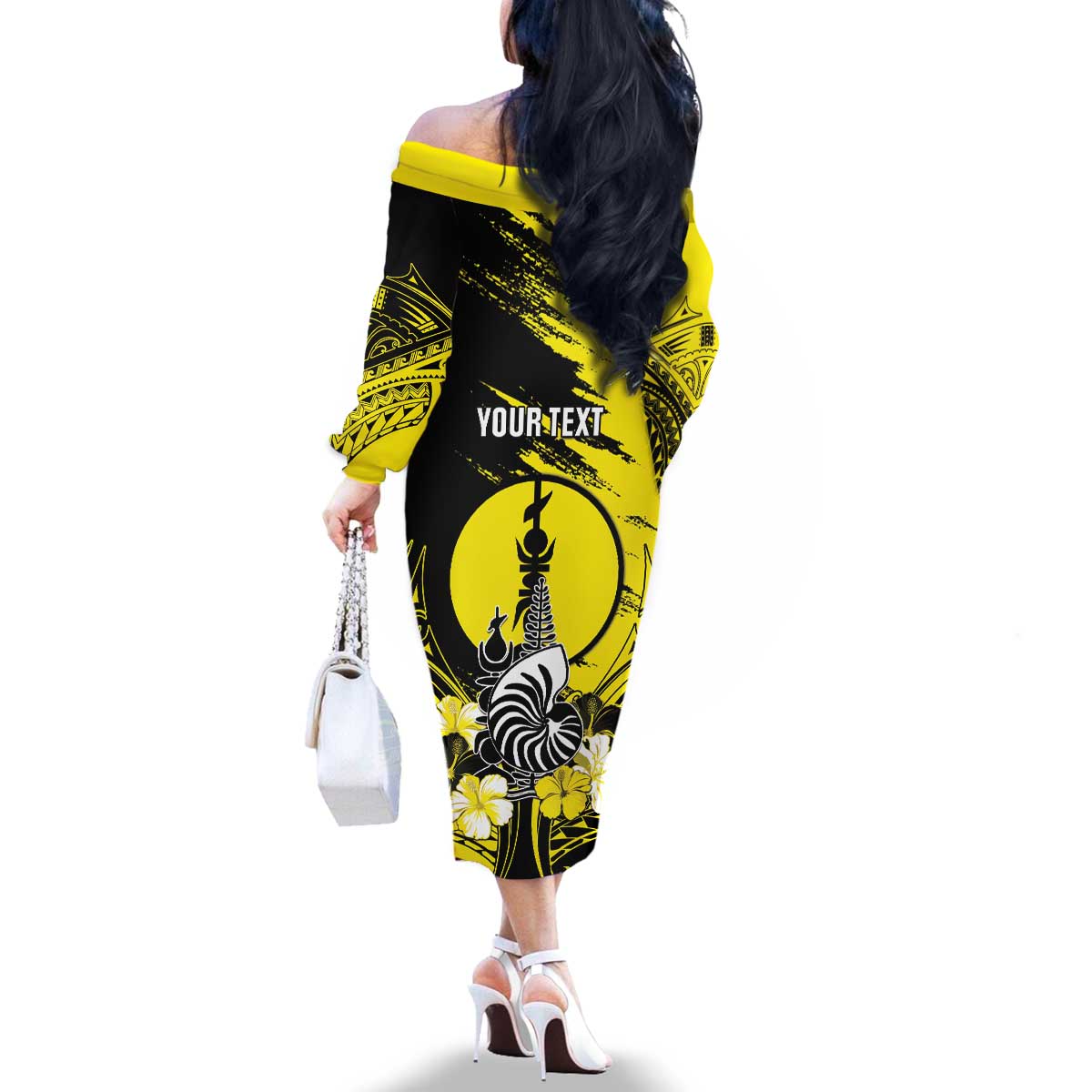 Personalised New Caledonia Day Family Matching Off The Shoulder Long Sleeve Dress and Hawaiian Shirt Kanaky Flag Coat Of Arms Polynesian Pattern