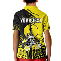 Personalised New Caledonia Day Kid Polo Shirt Kanaky Flag Coat Of Arms Polynesian Pattern