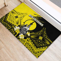 New Caledonia Day Rubber Doormat Kanaky Flag Coat Of Arms Polynesian Pattern