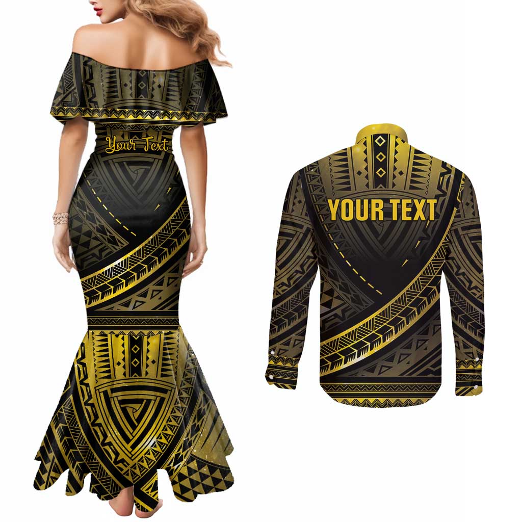 Personalised Polynesia Childhood Cancer Awareness Couples Matching Mermaid Dress and Long Sleeve Button Shirt You Are Stronger Than Cancer