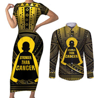 Personalised Polynesia Childhood Cancer Awareness Couples Matching Short Sleeve Bodycon Dress and Long Sleeve Button Shirt You Are Stronger Than Cancer