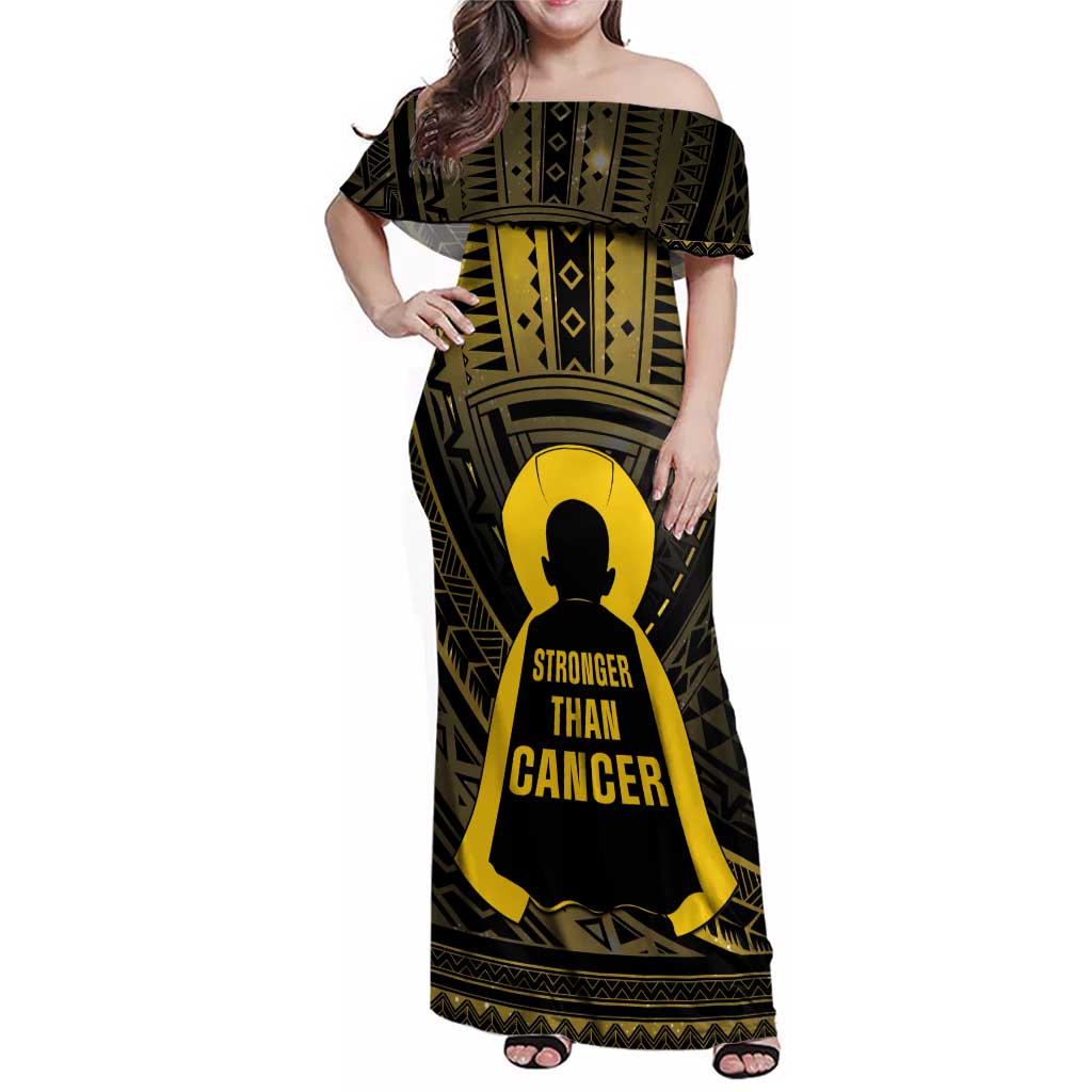 Personalised Polynesia Childhood Cancer Awareness Family Matching Off Shoulder Maxi Dress and Hawaiian Shirt You Are Stronger Than Cancer