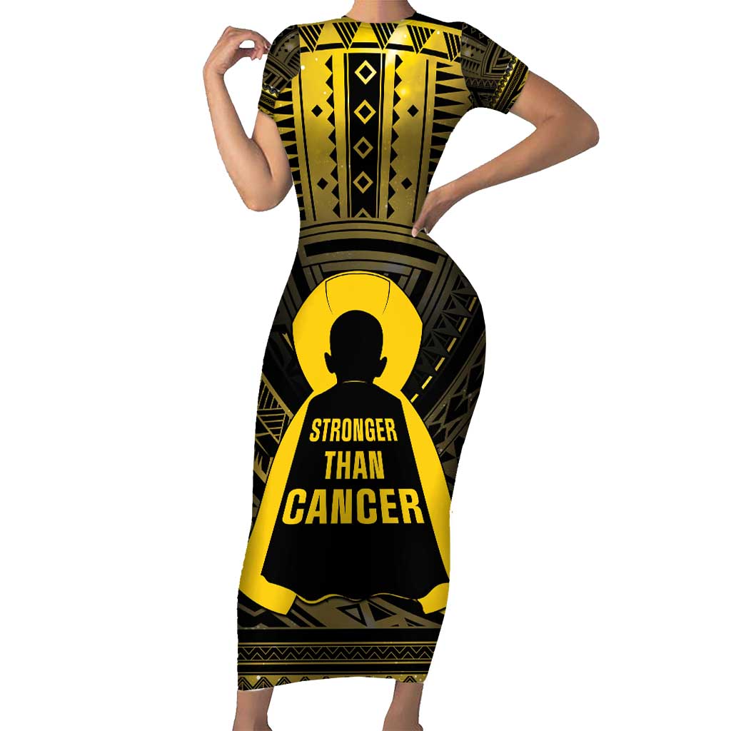 Personalised Polynesia Childhood Cancer Awareness Short Sleeve Bodycon Dress You Are Stronger Than Cancer