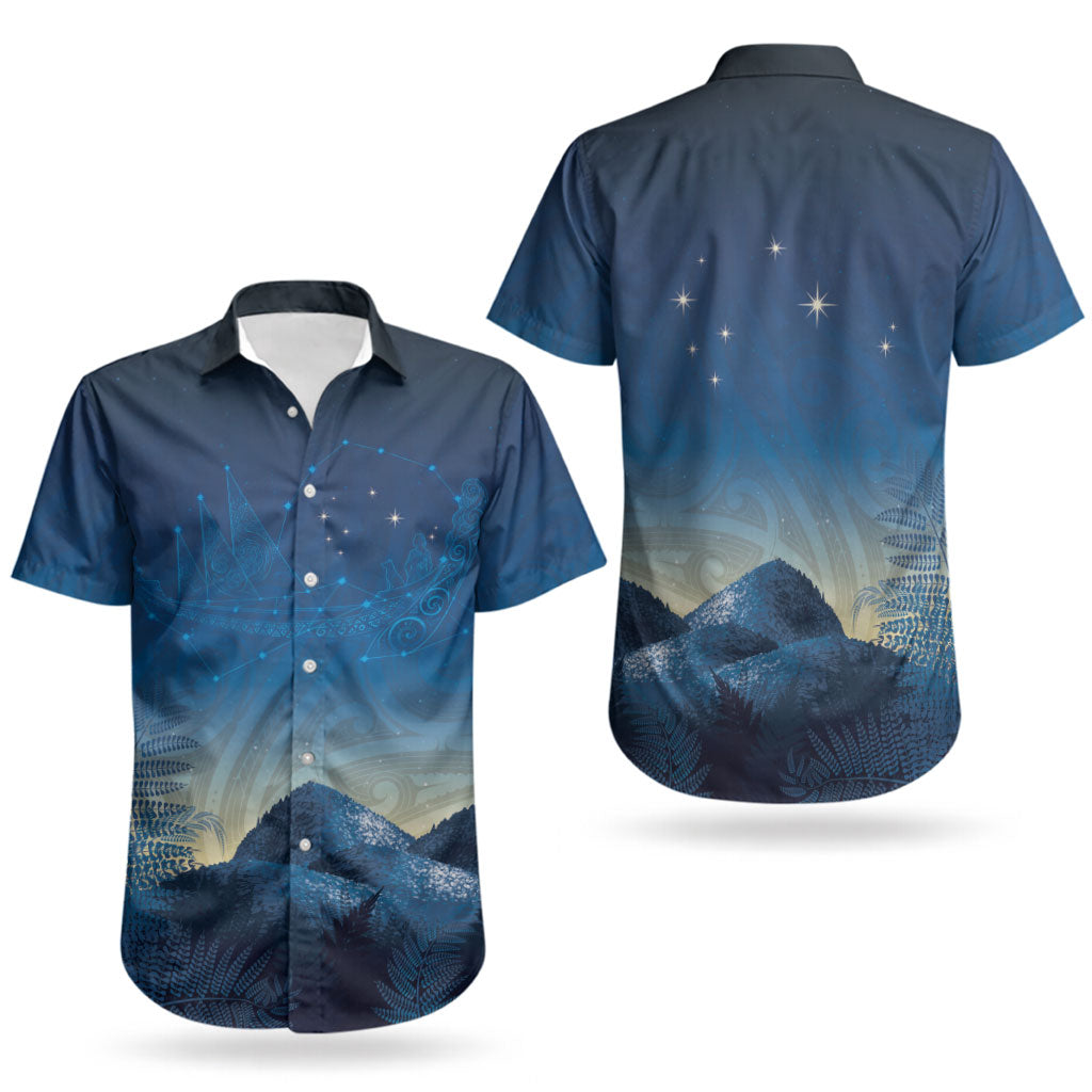 New Zealand Matariki Couples Matching Short Sleeve Bodycon Dress and Hawaiian Shirt Maori Waka With Silver Fern LT05 - Polynesian Pride