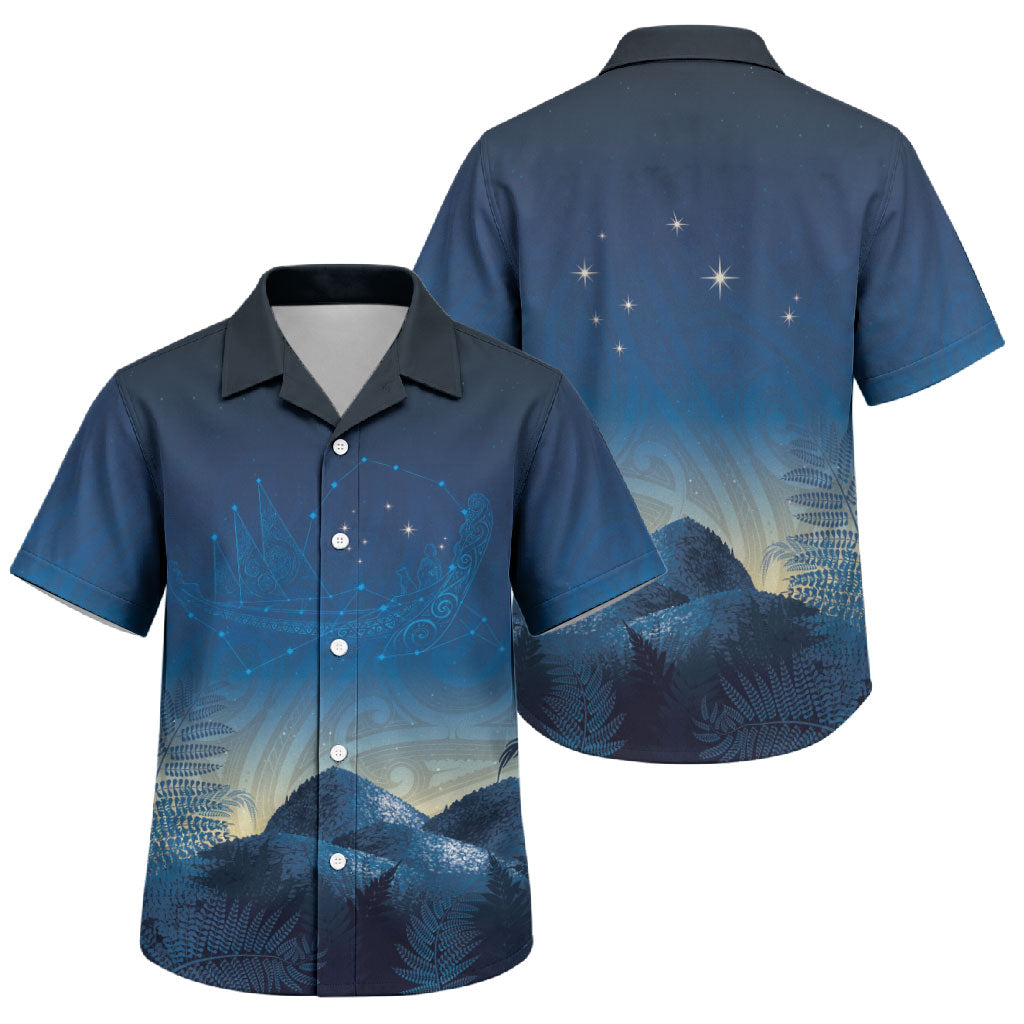 New Zealand Matariki Family Matching Long Sleeve Bodycon Dress and Hawaiian Shirt Maori Waka With Silver Fern LT05 Son's Shirt Navy - Polynesian Pride