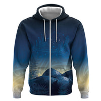 New Zealand Matariki Hoodie Maori Waka With Silver Fern LT05 Zip Hoodie Navy - Polynesian Pride