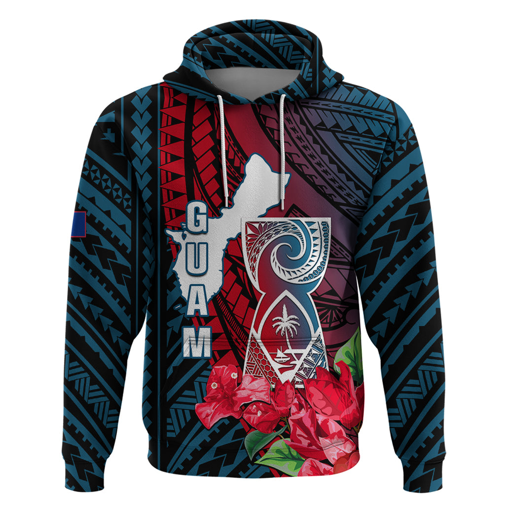 Guam Hoodie Latte Stone Mix Bougainvillea Polynesian Pattern LT05 Pullover Hoodie Blue - Polynesian Pride