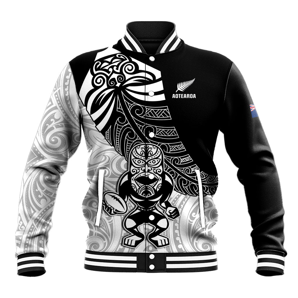 New Zealand Silver Fern Rugby Baseball Jacket World Cup 2023 Go Aotearoa Maori Pattern LT05 Unisex Black - Polynesian Pride