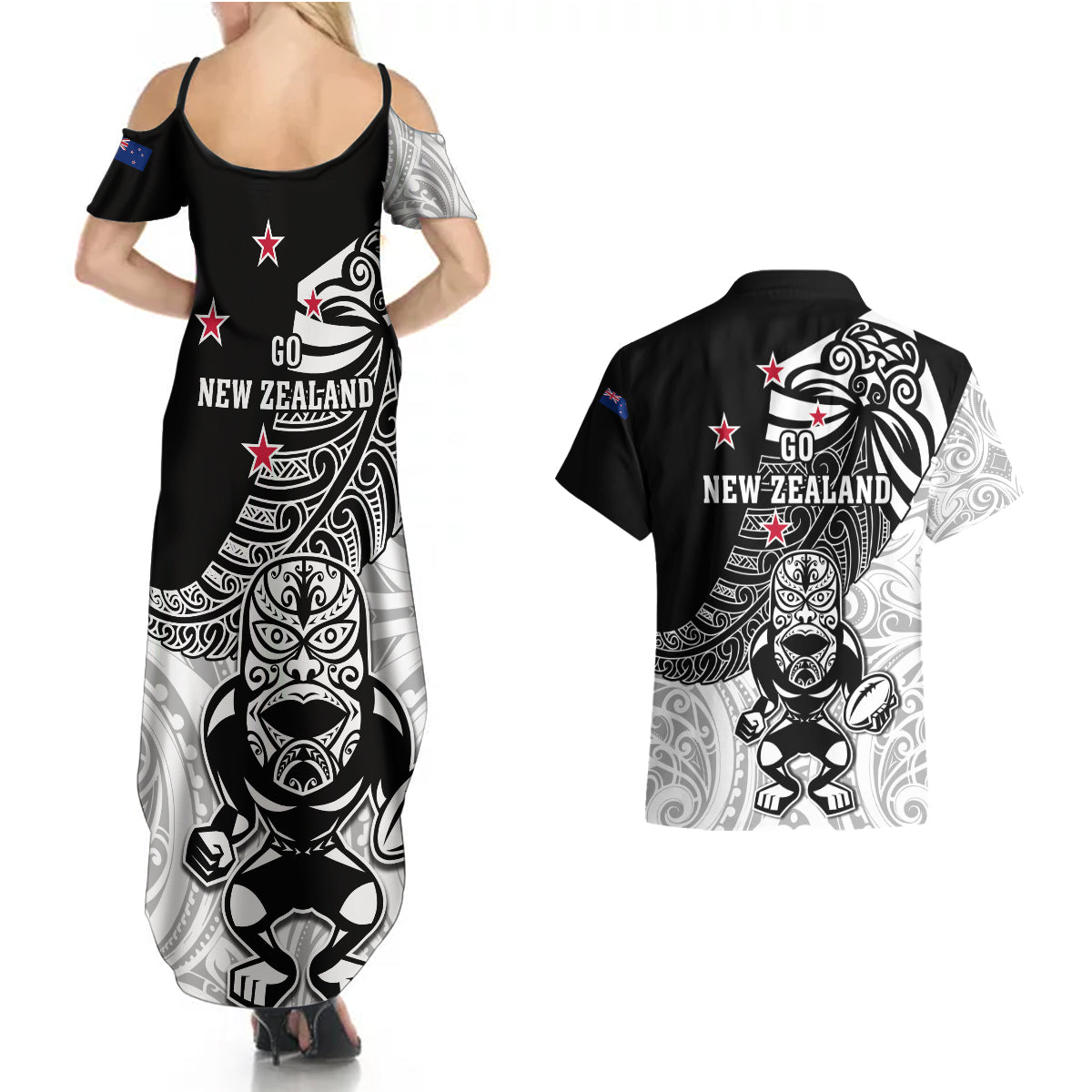 New Zealand Silver Fern Rugby Couples Matching Summer Maxi Dress and Hawaiian Shirt World Cup 2023 Go Aotearoa Maori Pattern LT05 - Polynesian Pride