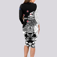 New Zealand Silver Fern Rugby Long Sleeve Bodycon Dress World Cup 2023 Go Aotearoa Maori Pattern LT05 - Polynesian Pride