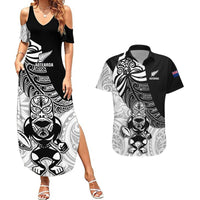 Custom New Zealand Fern Rugby Couples Matching Summer Maxi Dress and Hawaiian Shirt World Cup 2023 Go Aotearoa Maori Pattern LT05 Black - Polynesian Pride