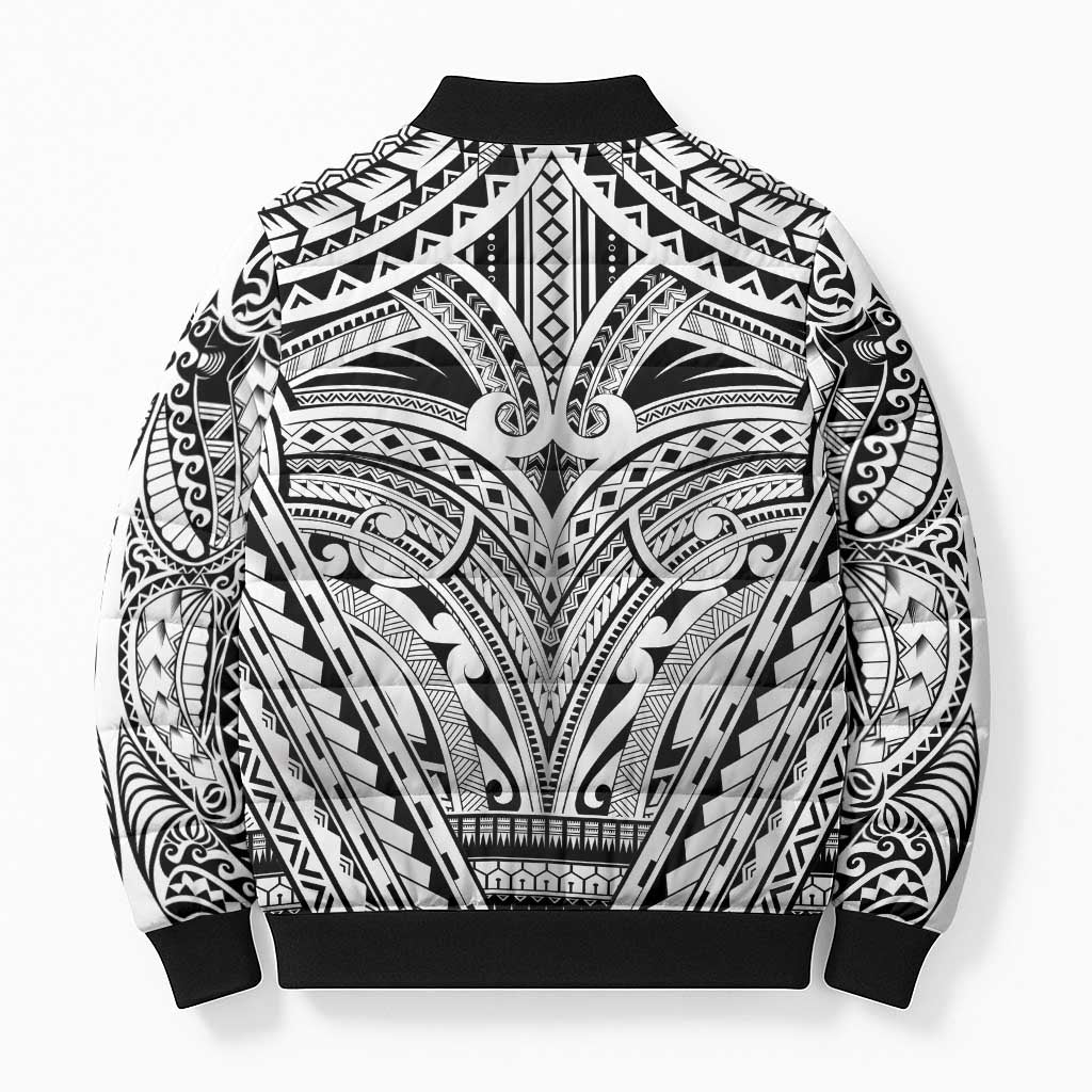 Polynesian Tattoo Inspired Cosplay Costume Bomber Puffer Jacket Tribal Warrior White - Polynesian Pride