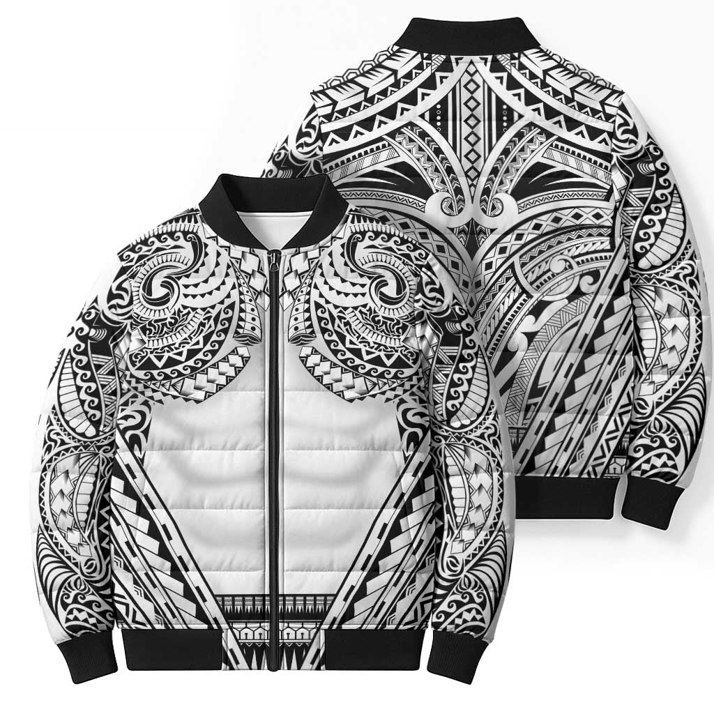 Polynesian Tattoo Inspired Cosplay Costume Bomber Puffer Jacket Tribal Warrior White - Polynesian Pride