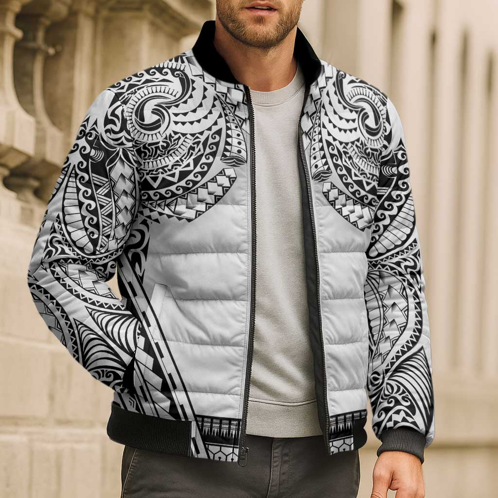 Polynesian Tattoo Inspired Cosplay Costume Bomber Puffer Jacket Tribal Warrior White - Polynesian Pride