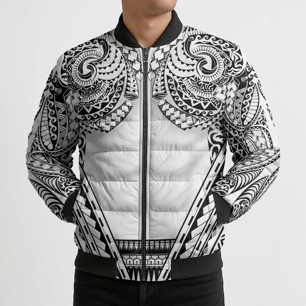 Polynesian Tattoo Inspired Cosplay Costume Bomber Puffer Jacket Tribal Warrior White - Polynesian Pride