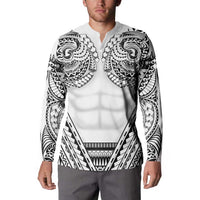 Polynesian Tattoo Inspired Cosplay Costume Button Sweatshirt Tribal Warrior White - Polynesian Pride