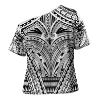 Polynesian Tattoo Inspired Cosplay Costume Cross Shoulder Shirt Tribal Warrior White - Polynesian Pride