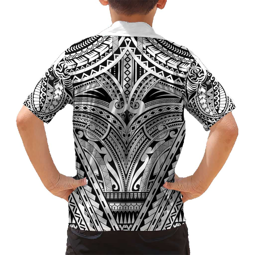 Polynesian Tattoo Inspired Cosplay Costume Kid Hawaiian Shirt Tribal Warrior White - Polynesian Pride