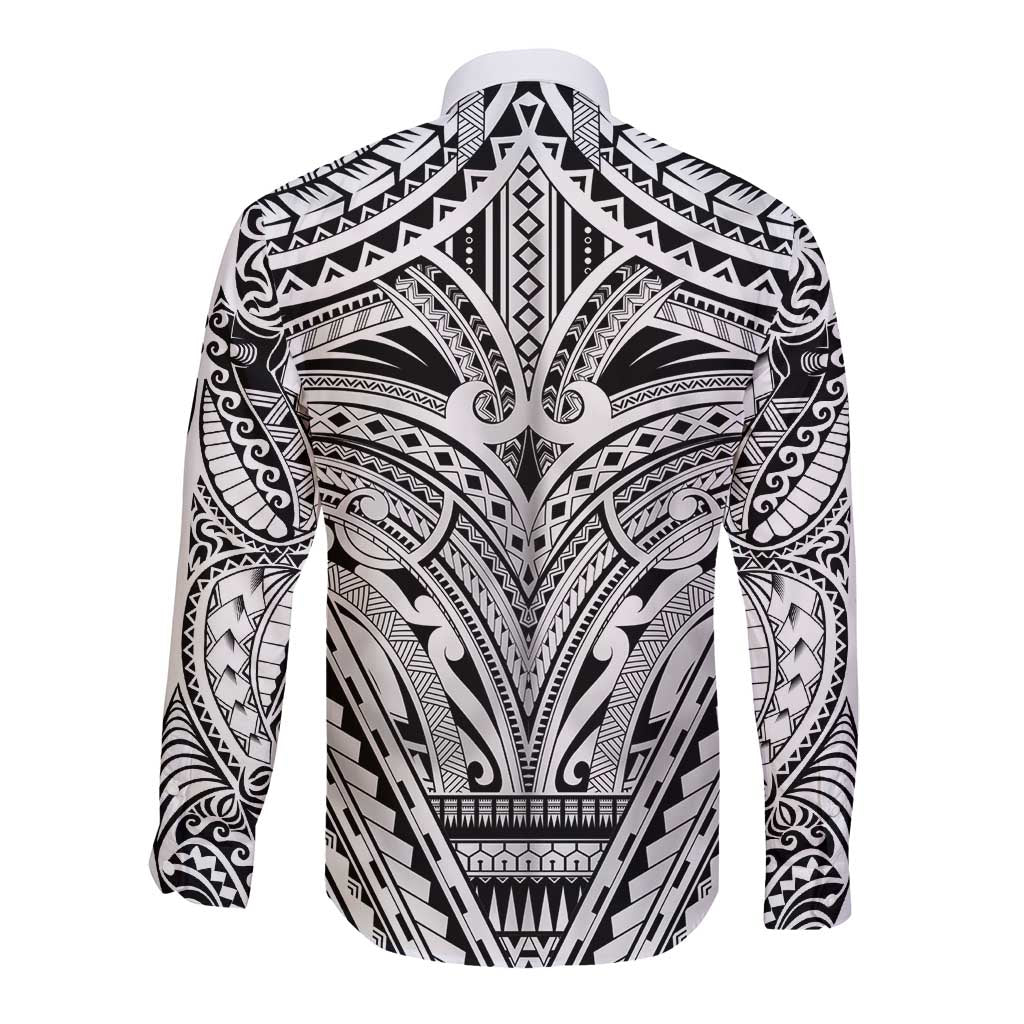 Polynesian Tattoo Inspired Cosplay Costume Long Sleeve Button Shirt Tribal Warrior White - Polynesian Pride