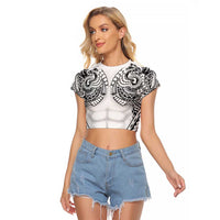 Polynesian Tattoo Inspired Cosplay Costume Raglan Cropped T Shirt Tribal Warrior White - Polynesian Pride
