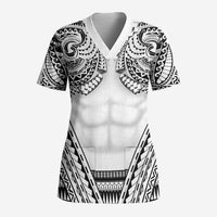 Polynesian Tattoo Inspired Cosplay Costume Scrub Top Tribal Warrior White LT05 Adult White - Polynesian Pride