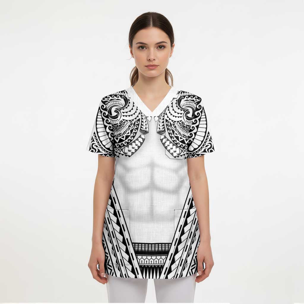 Polynesian Tattoo Inspired Cosplay Costume Scrub Top Tribal Warrior White LT05 - Polynesian Pride