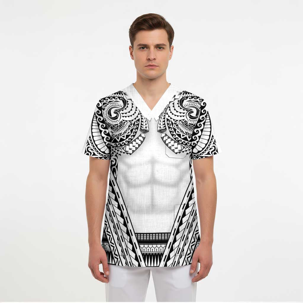 Polynesian Tattoo Inspired Cosplay Costume Scrub Top Tribal Warrior White LT05 - Polynesian Pride