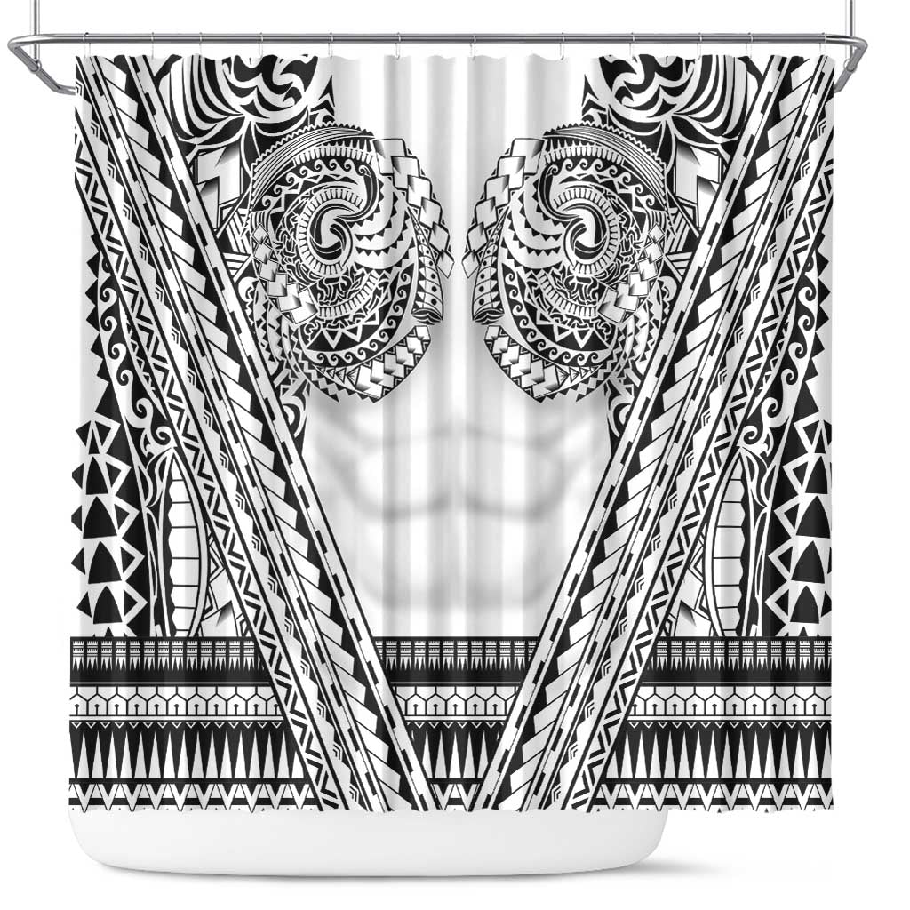 Polynesian Tattoo Inspired Cosplay Costume Shower Curtain Tribal Warrior White - Polynesian Pride