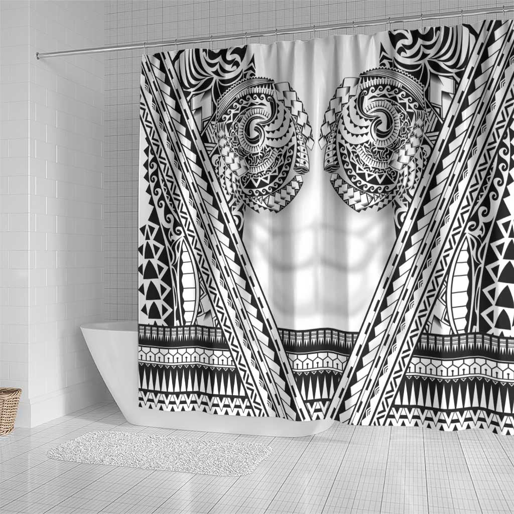 Polynesian Tattoo Inspired Cosplay Costume Shower Curtain Tribal Warrior White - Polynesian Pride
