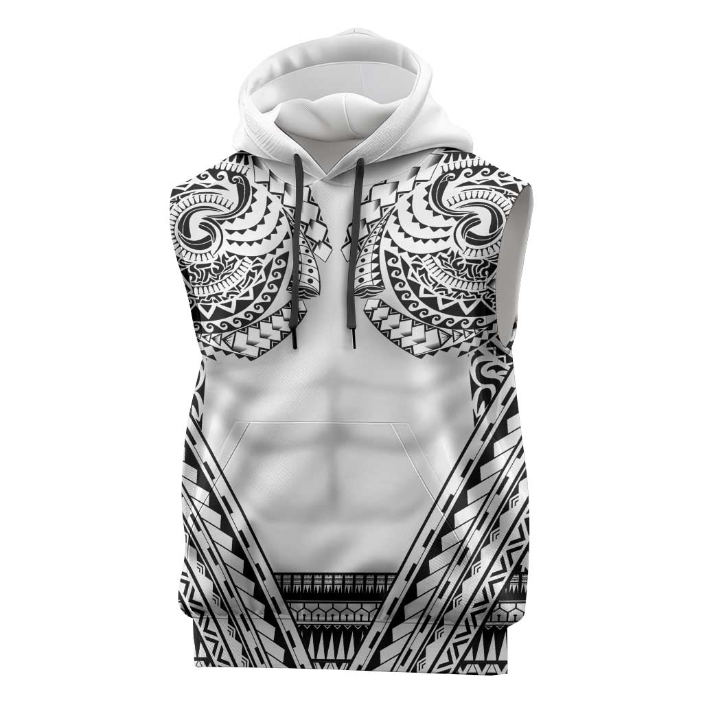 Polynesian Tattoo Inspired Cosplay Costume Sleeveless Hoodie Tribal Warrior White - Polynesian Pride