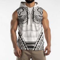 Polynesian Tattoo Inspired Cosplay Costume Sleeveless Hoodie Tribal Warrior White - Polynesian Pride