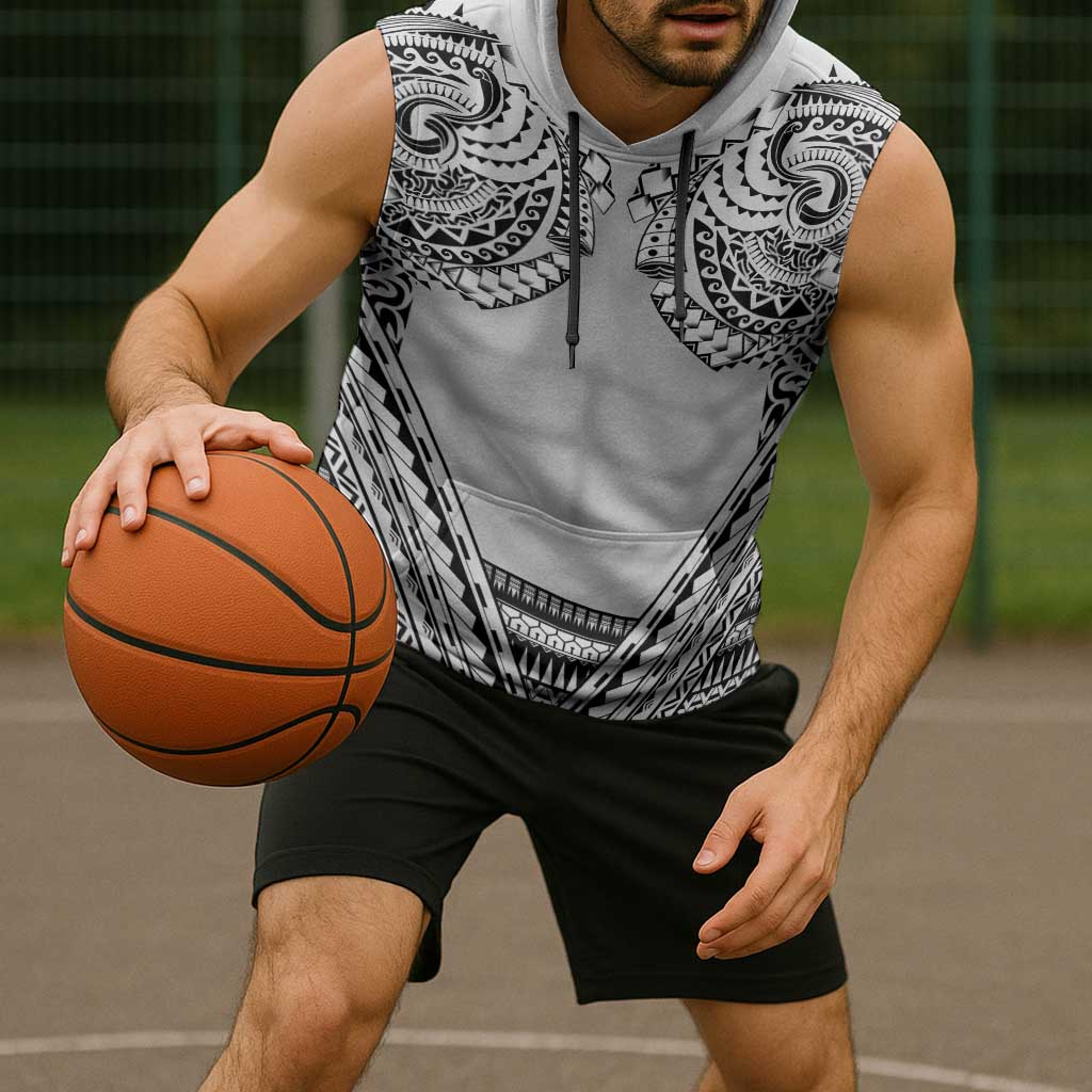 Polynesian Tattoo Inspired Cosplay Costume Sleeveless Hoodie Tribal Warrior White - Polynesian Pride