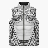 Polynesian Tattoo Inspired Cosplay Costume Sleeveless Puffer Jacket Tribal Warrior White - Polynesian Pride