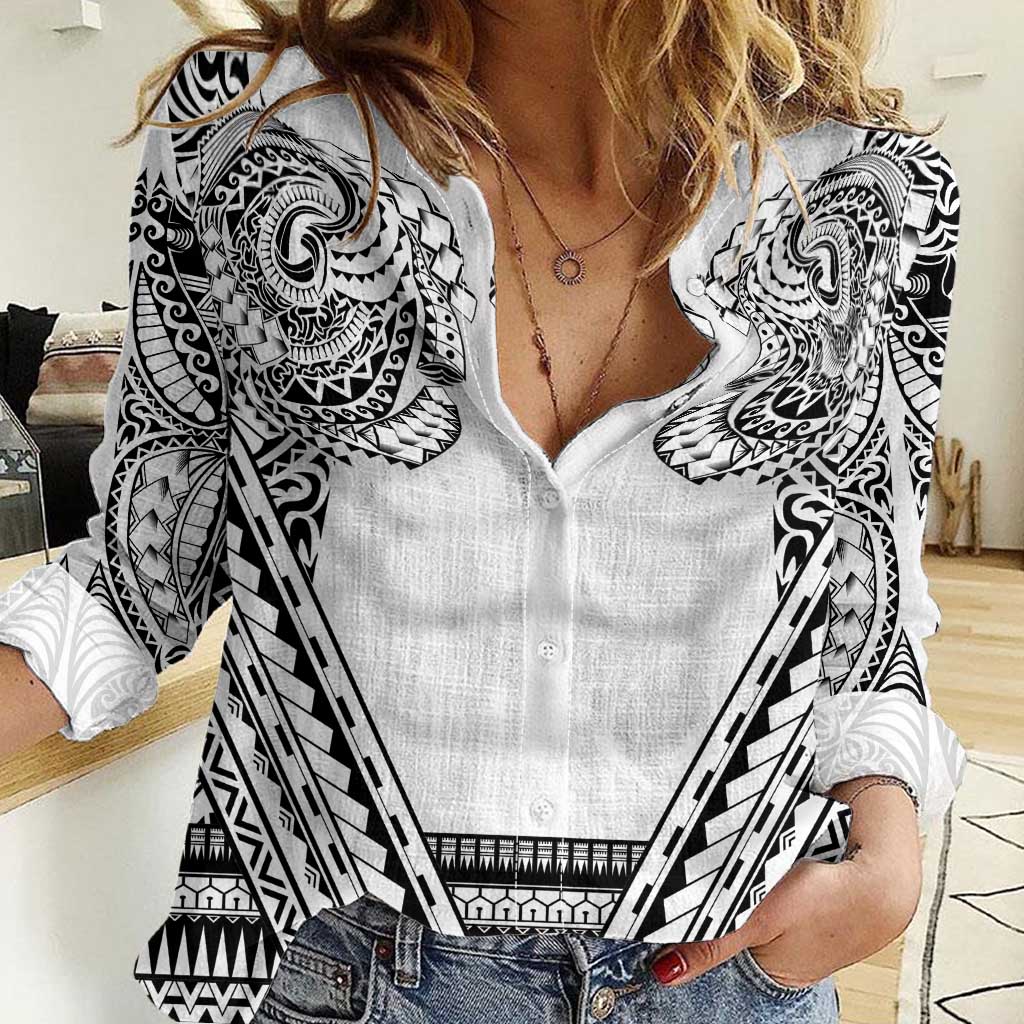 Polynesian Tattoo Inspired Cosplay Costume Women Casual Shirt Tribal Warrior White - Polynesian Pride
