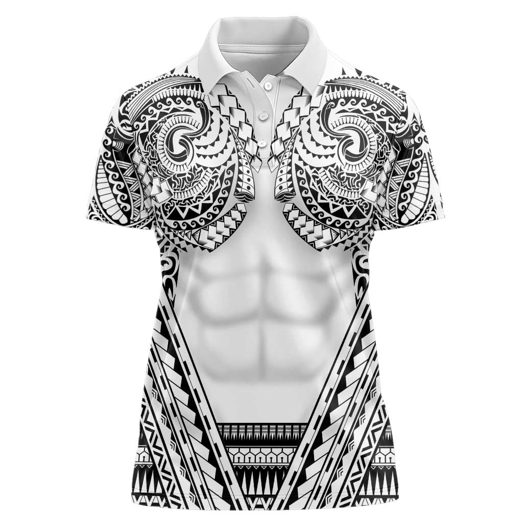 Polynesian Tattoo Inspired Cosplay Costume Women Polo Shirt Tribal Warrior White - Polynesian Pride