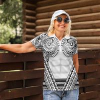 Polynesian Tattoo Inspired Cosplay Costume Women Polo Shirt Tribal Warrior White - Polynesian Pride