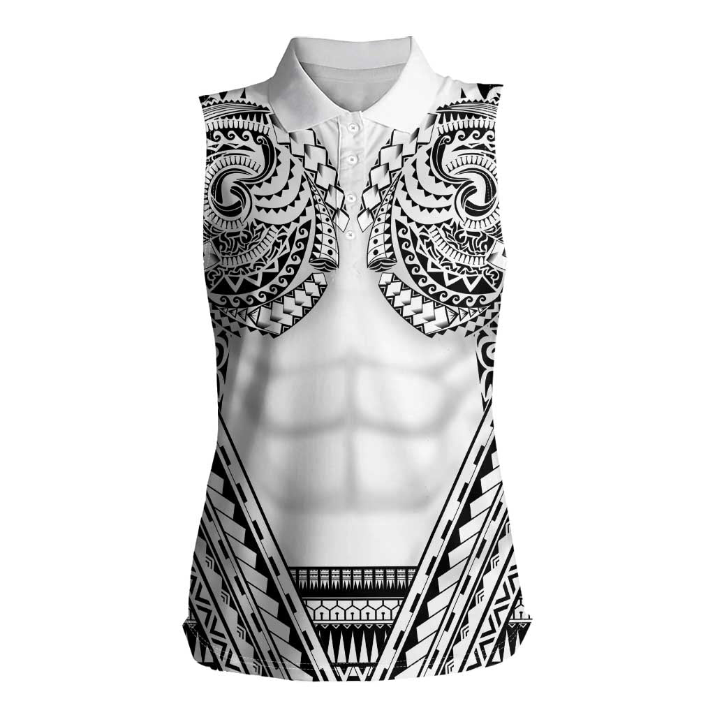Polynesian Tattoo Inspired Cosplay Costume Women Sleeveless Polo Shirt Tribal Warrior White - Polynesian Pride
