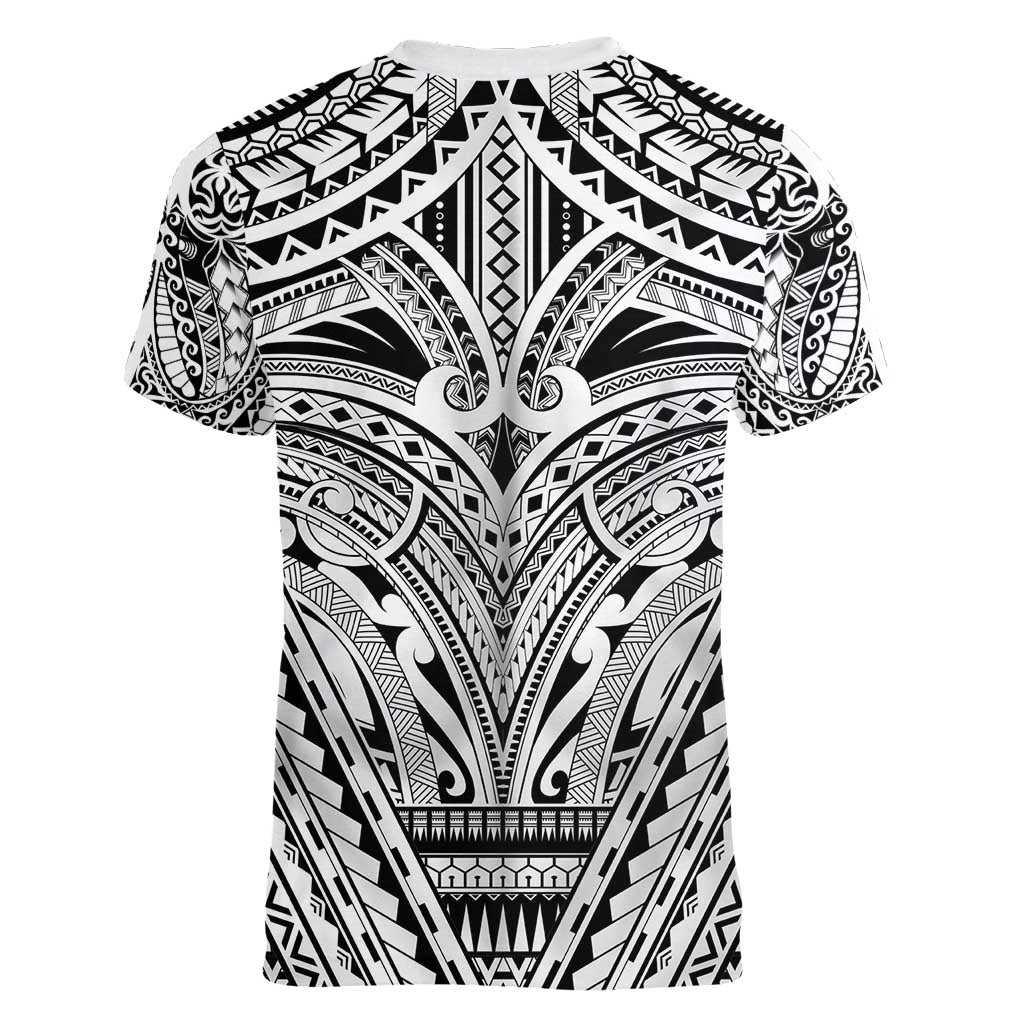 Polynesian Tattoo Inspired Cosplay Costume Women V-Neck T-Shirt Tribal Warrior White - Polynesian Pride