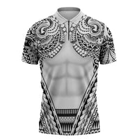 Polynesian Tattoo Inspired Cosplay Costume Zipper Polo Shirt Tribal Warrior White - Polynesian Pride