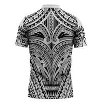 Polynesian Tattoo Inspired Cosplay Costume Zipper Polo Shirt Tribal Warrior White - Polynesian Pride