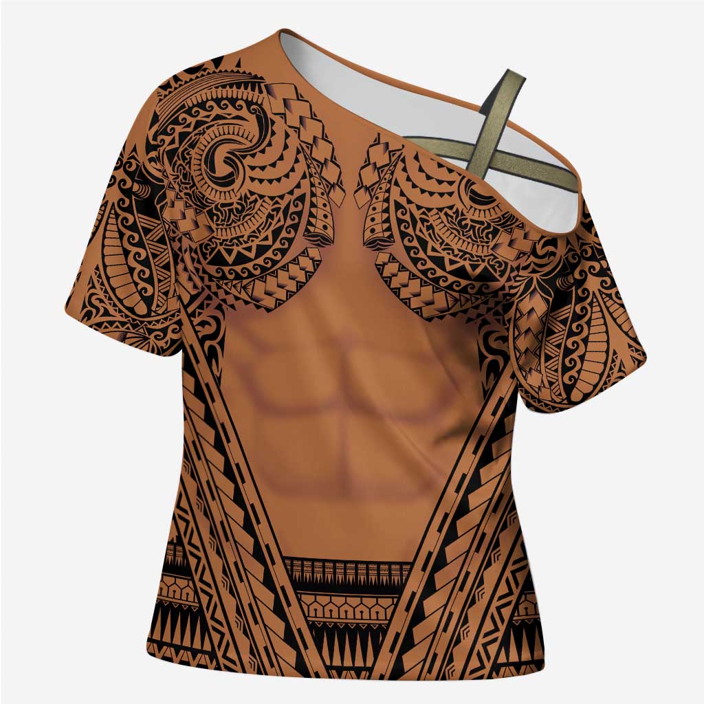 Polynesian Tattoo Inspired Cosplay Costume Cross Shoulder Shirt Tribal Warrior - Polynesian Pride