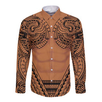 Polynesian Tattoo Inspired Cosplay Costume Long Sleeve Button Shirt Tribal Warrior - Polynesian Pride