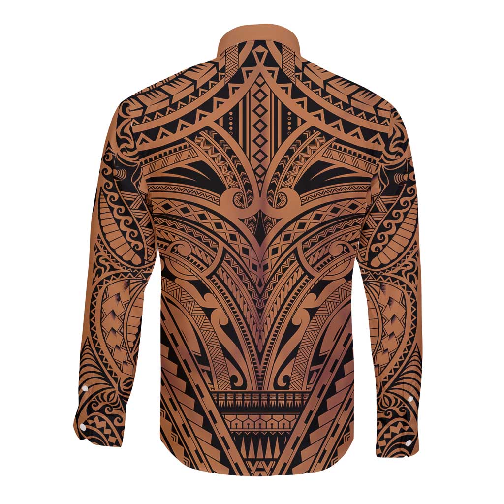 Polynesian Tattoo Inspired Cosplay Costume Long Sleeve Button Shirt Tribal Warrior - Polynesian Pride