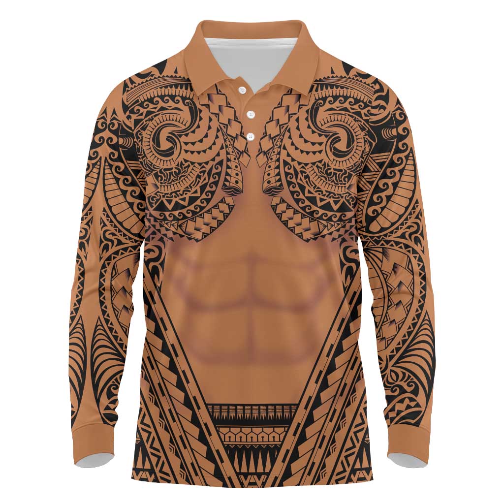 Polynesian Tattoo Inspired Cosplay Costume Long Sleeve Polo Shirt Tribal Warrior - Polynesian Pride