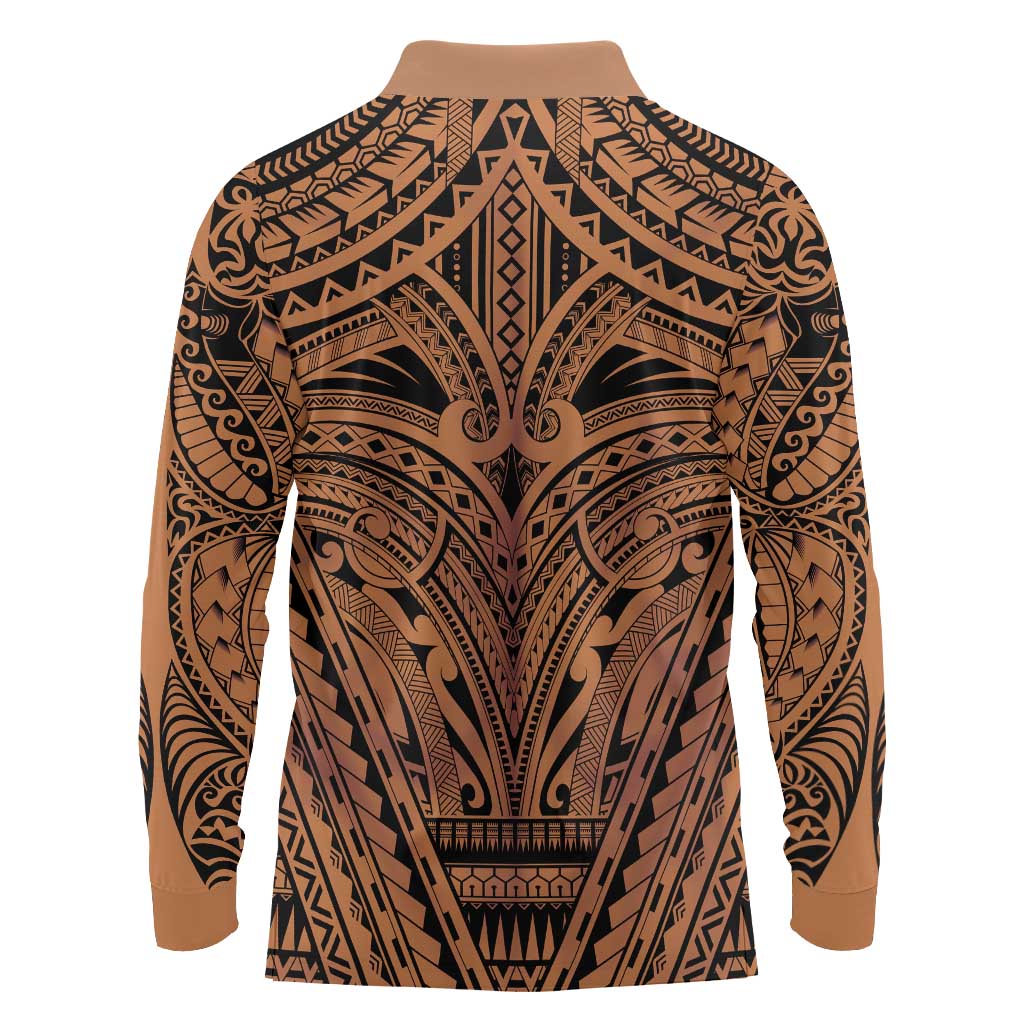 Polynesian Tattoo Inspired Cosplay Costume Long Sleeve Polo Shirt Tribal Warrior - Polynesian Pride