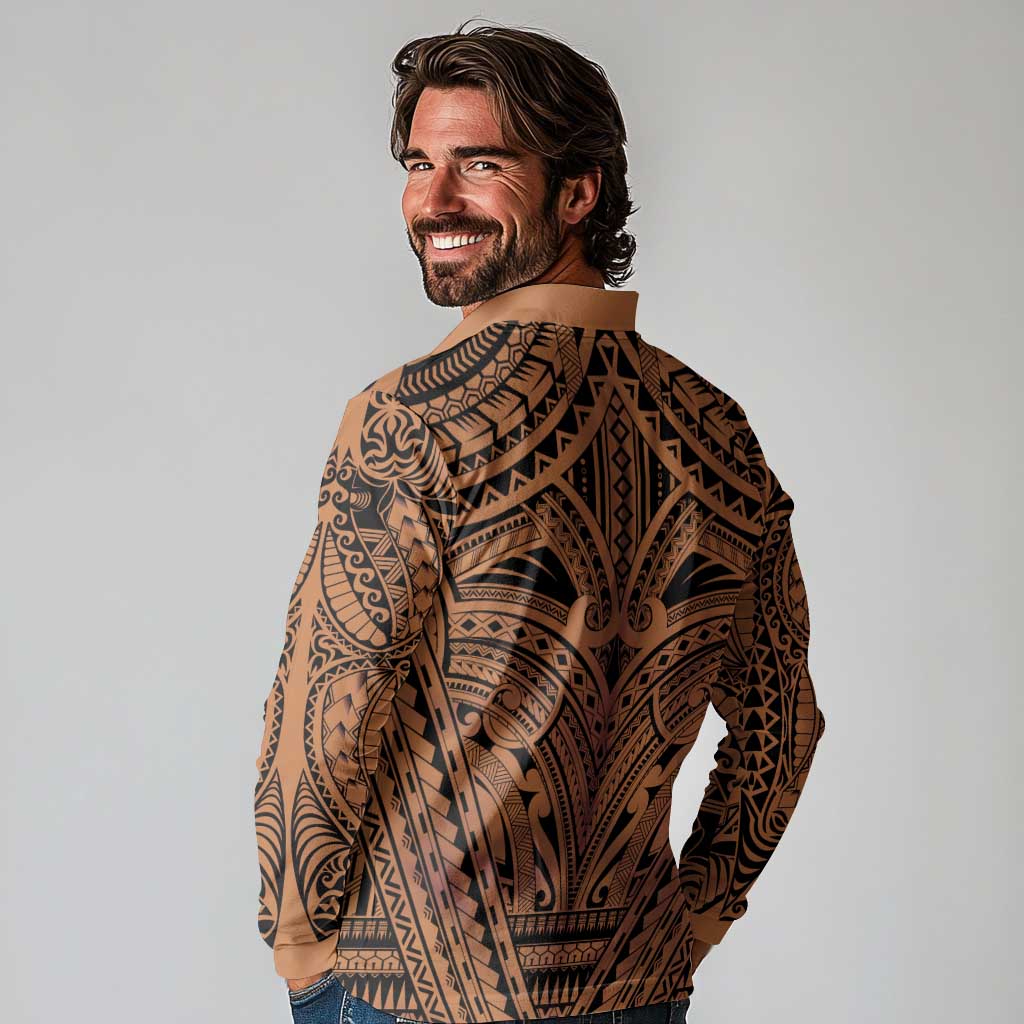 Polynesian Tattoo Inspired Cosplay Costume Long Sleeve Polo Shirt Tribal Warrior - Polynesian Pride
