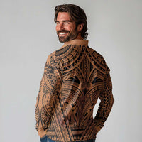 Polynesian Tattoo Inspired Cosplay Costume Long Sleeve Polo Shirt Tribal Warrior - Polynesian Pride
