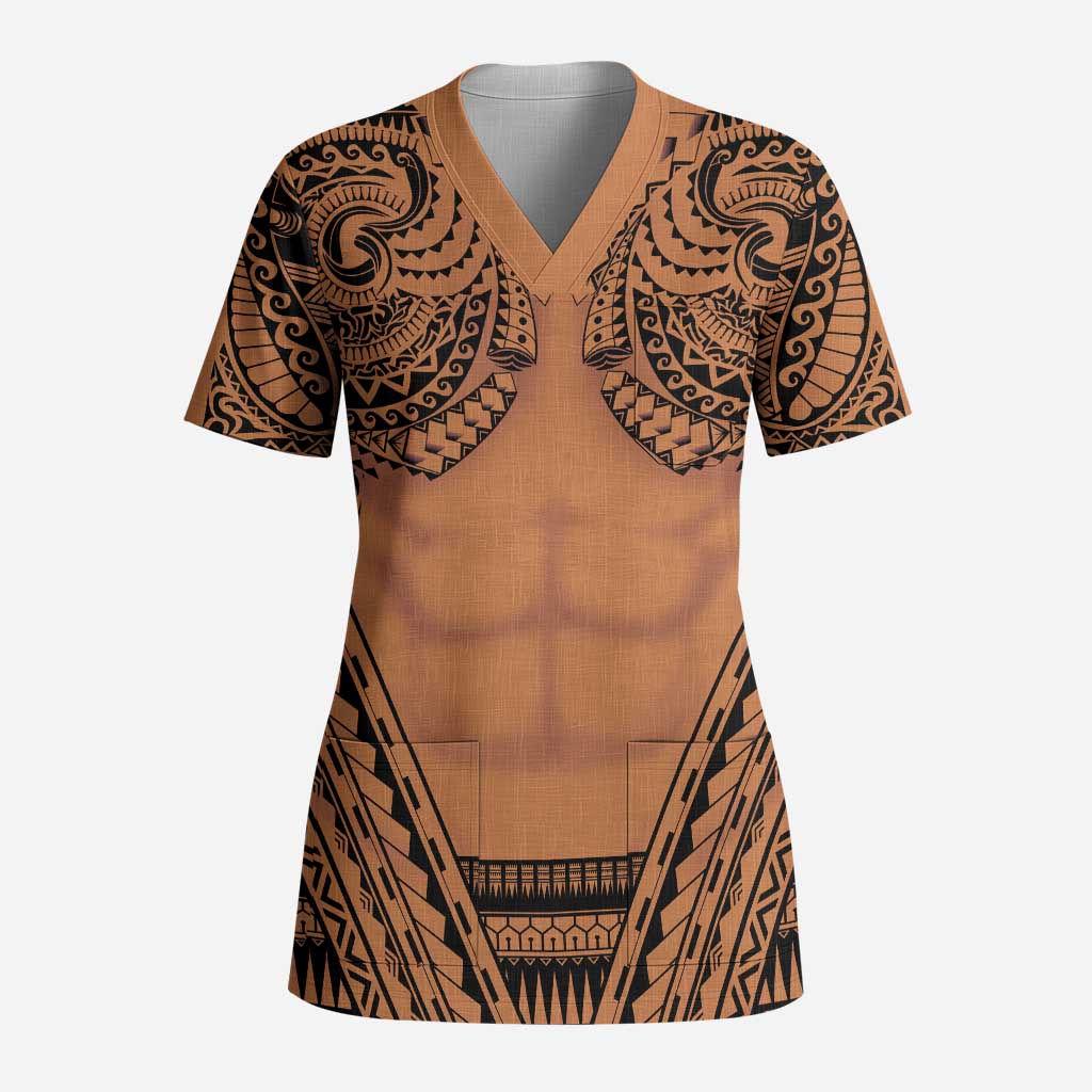 Polynesian Tattoo Inspired Cosplay Costume Scrub Top Tribal Warrior - Polynesian Pride