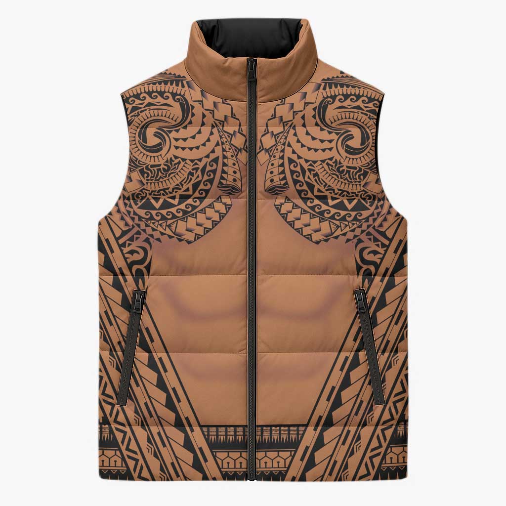 Polynesian Tattoo Inspired Cosplay Costume Sleeveless Puffer Jacket Tribal Warrior - Polynesian Pride