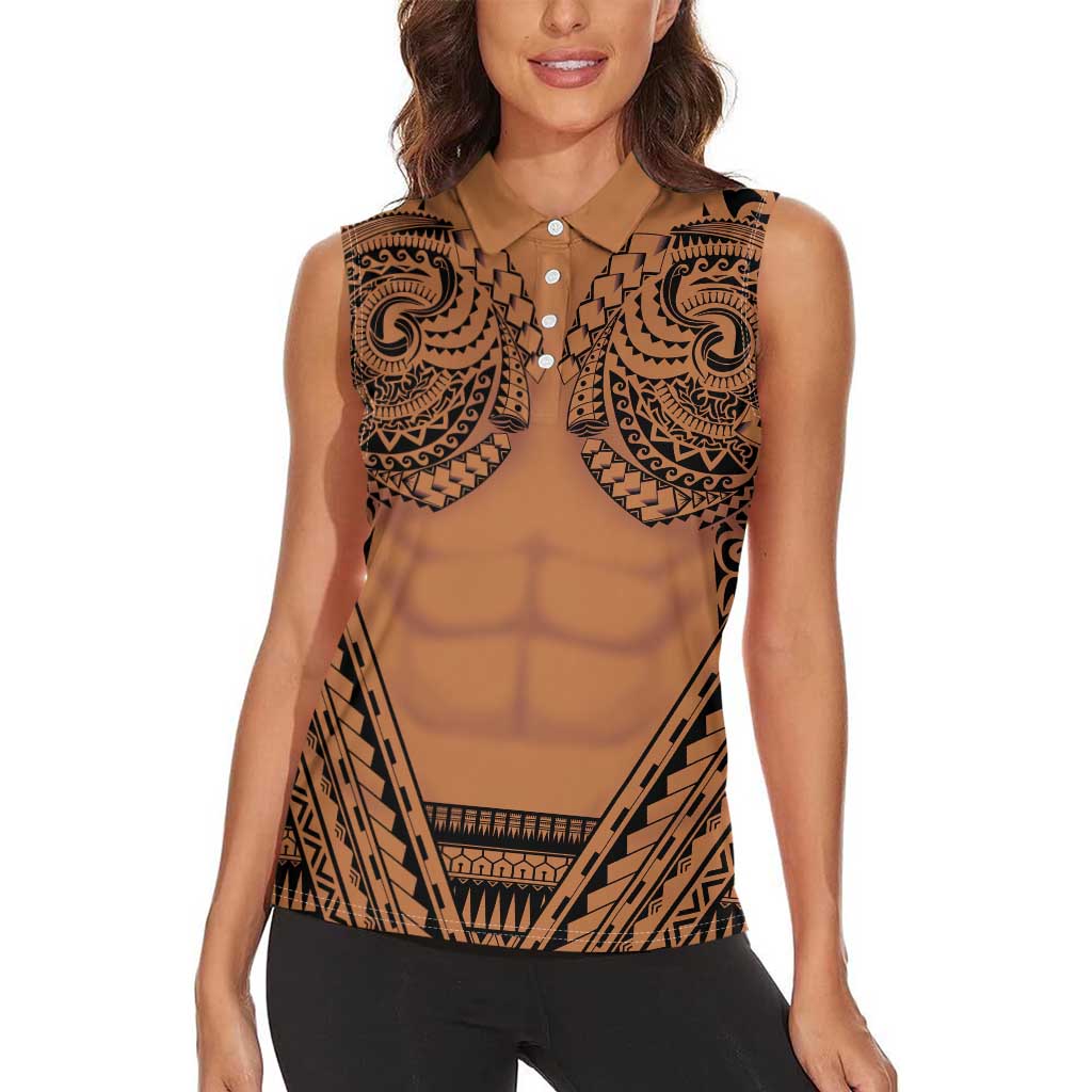 Polynesian Tattoo Inspired Cosplay Costume Women Sleeveless Polo Shirt Tribal Warrior - Polynesian Pride